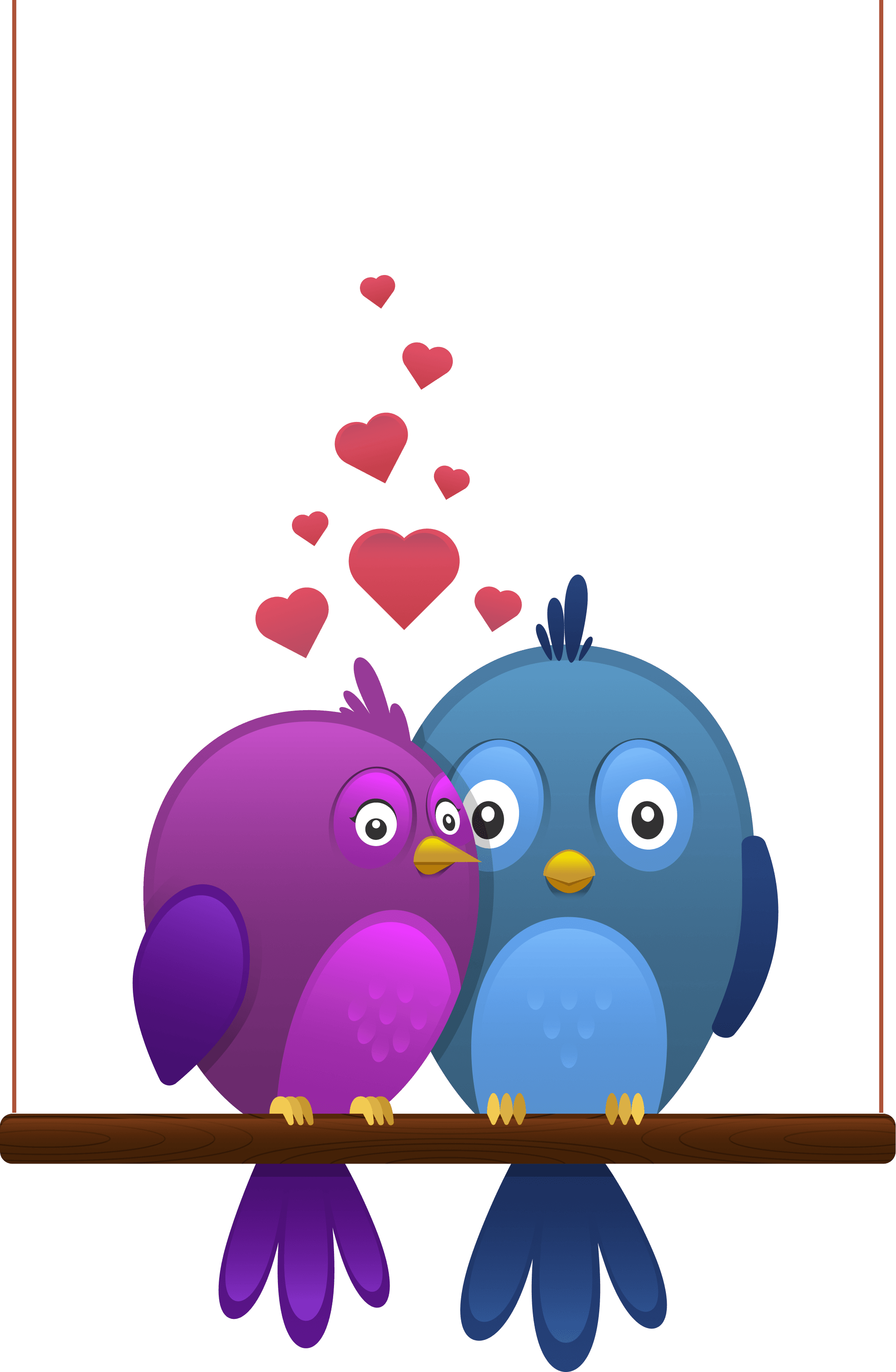 Two birds in love sitting on a branch